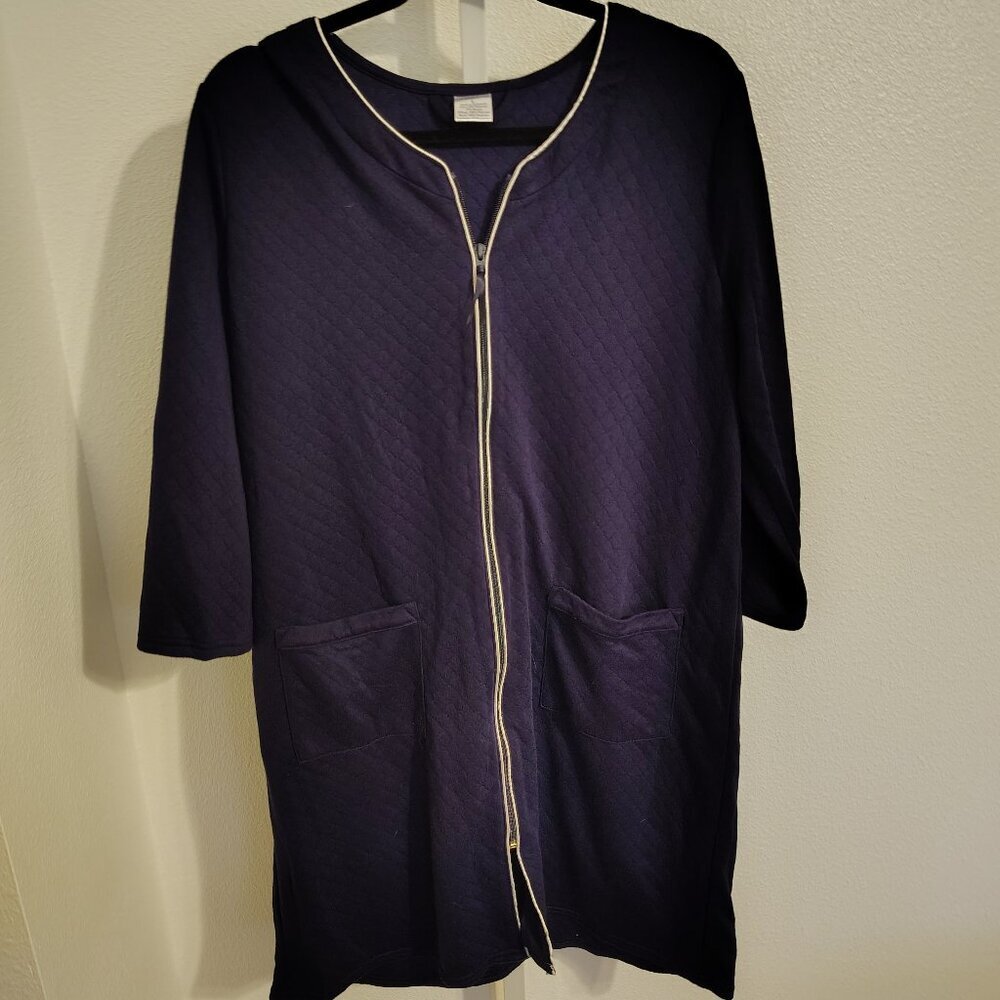 Croft & Barrow Women's Navy Blue Robe Size Large Quilted Zip Front 3/4 Sleeve